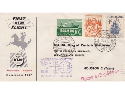 1957 OLANDA/NEDERLAND - KLM FIRST FLIGHT AMSTERDAM-HOUSTON