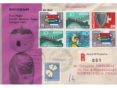 1957 SVIZZERA - SWISSAIR FIRST FLIGHT ZURICH-GENEVA-TOKYO