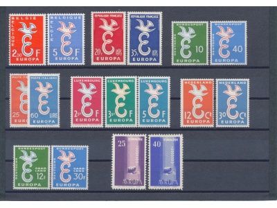 1958 EUROPA CEPT , annata completa, francobolli nuovi,  8 paesi 17 valori, MNH**