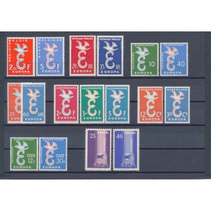 1958 EUROPA CEPT , annata completa, francobolli nuovi,  8 paesi 17 valori, MNH**