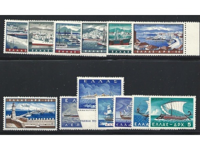 1958 Greece ,Grecia, Marina mercantile e porti della Grecia, n° 654/659 + PA 69/75  13 valori  MNH/**