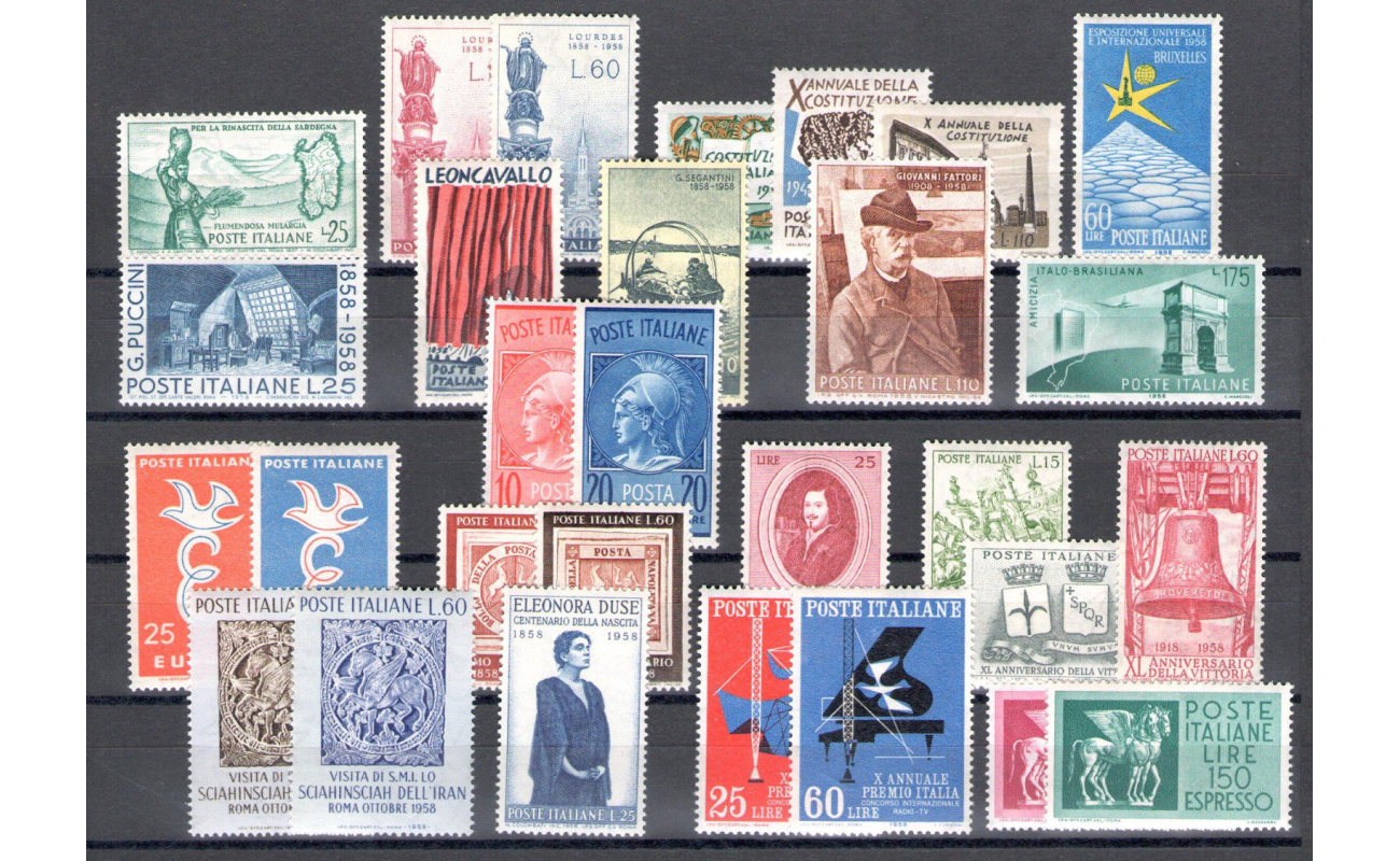 1958 Italia Repubblica, francobolli nuovi, Annata completa 29 valori , MNH**