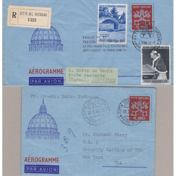 1958 Vaticano , A 7 2 aerogrammi per gli Stati Uniti / Israele