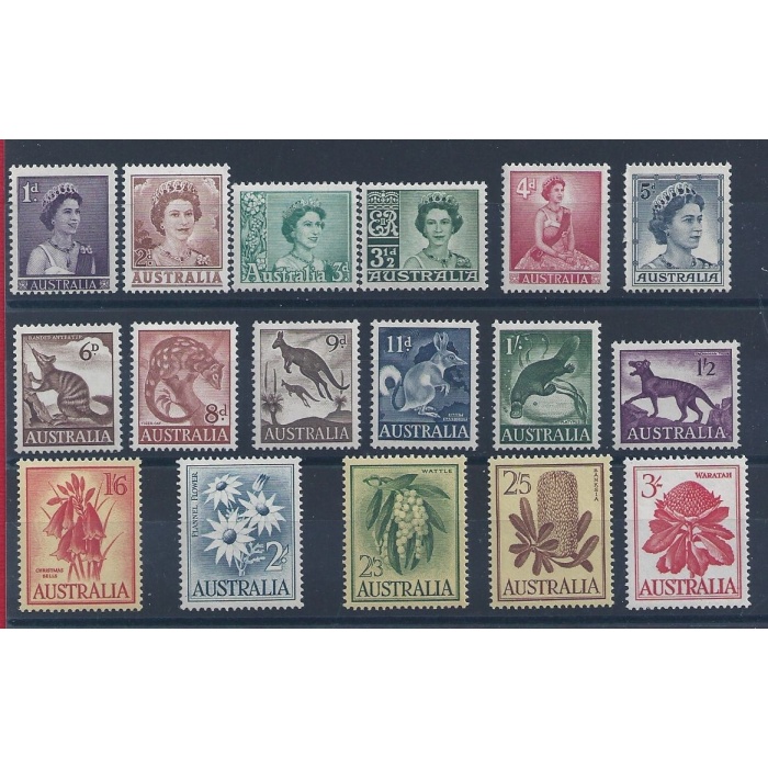 1959-62 AUSTRALIA Elisabetta animali e fiori 17 valori Yvert 249/259 MNH/**