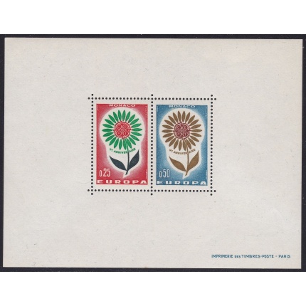1964 Monaco - Foglietto Speciale Europa  - Maury n. BS 6 - MNH** - Con timbrino delle Poste al verso per Garanzia