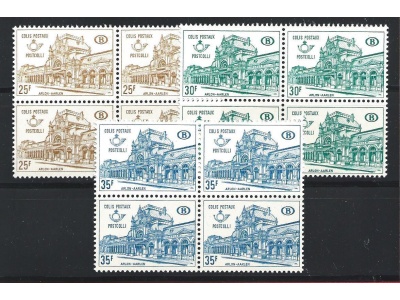 1967-68 Belgio - Pacchi Postali - Treni n. 400/402 - 3 valori  MNH** Quartina - Blocco di Quattro