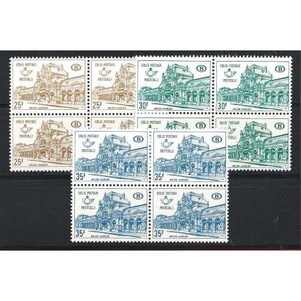 1967-68 Belgio - Pacchi Postali - Treni n. 400/402 - 3 valori  MNH** Quartina - Blocco di Quattro