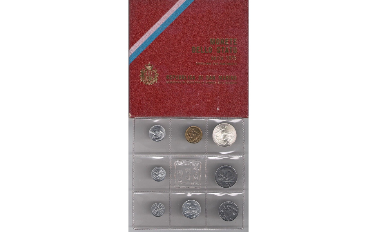 1975 Repubblica  di San Marino Monete Divisionali  FDC con 500 lire in argento
