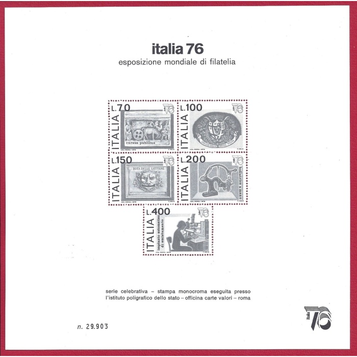 1976 Italia - Repubblica , Foglietto ITALIA 76 - Cartoncino Pubblicitario USATO
