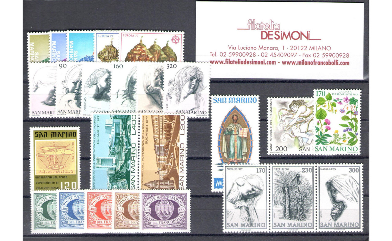 1977 San Marino, Annata Completa , francobolli nuovi 26 valori + 1 Foglietto - MNH**