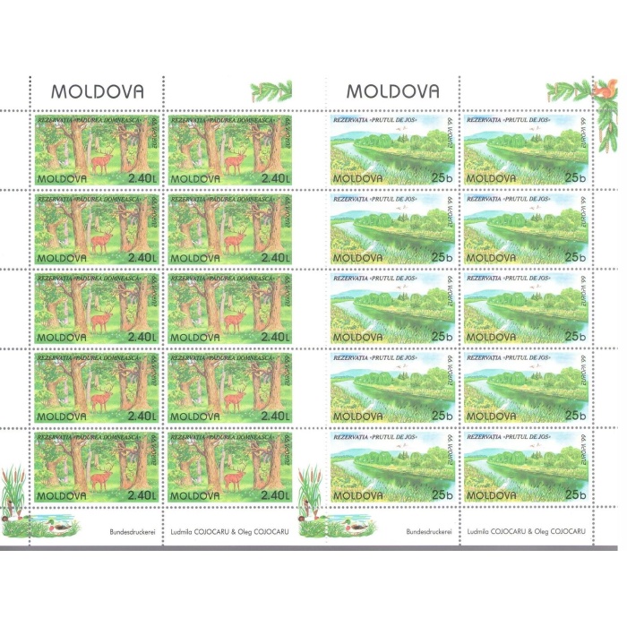 1999 EUROPA CEPT Moldavia/Moldova 2 Minifogli 10 val "Parchi Naturali"  MNH**