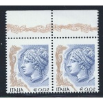 2003 Italia - Repubblica , n° 2759Bb Donna nell'arte 2 cent. MNH/** VARIETA' COPPIA
