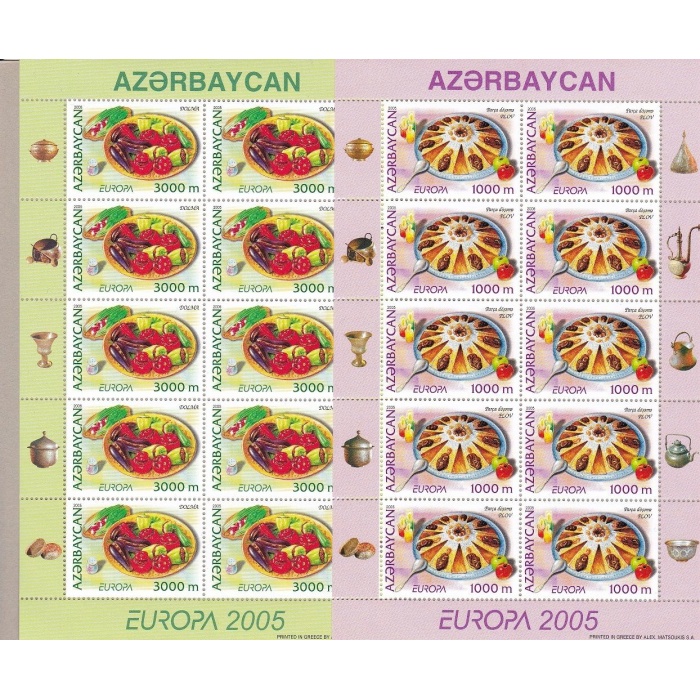 2005 EUROPA CEPT, Azerbaigian 2 Minifogli di 10 valori  "Gastronomia"  MNH**