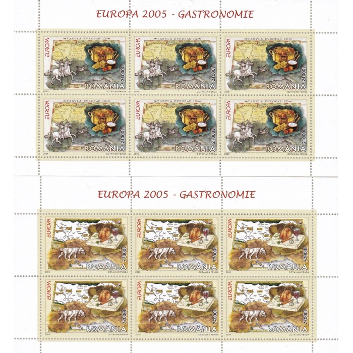 2005 EUROPA CEPT, Romania 2 Minifogli da 6 valori  "Gastronomia"  MNH**