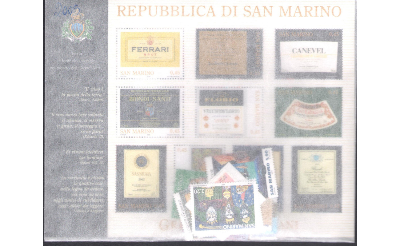 2005 San Marino, francobolli nuovi , Annata Completa , 44 valori + 2 Foglietti - MNH**