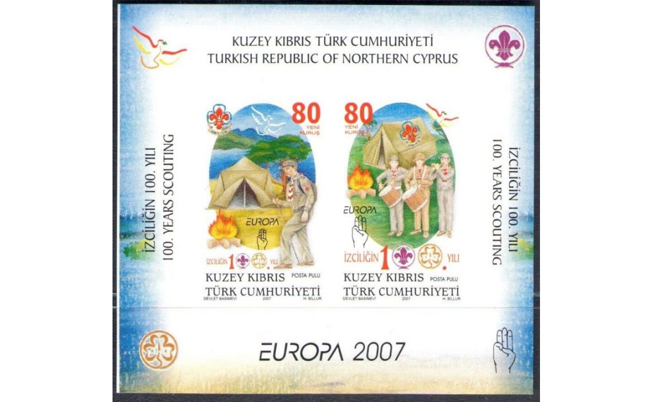 2007 EUROPA CEPT , Cipro Turca - KibrisTurk , BF 26, Foglietto - Souvenir Sheet , 100 Anni di Scoutismo, MNH**