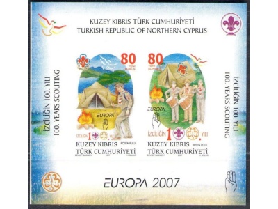 2007 EUROPA CEPT , Cipro Turca - KibrisTurk , BF 26, Foglietto - Souvenir Sheet , 100 Anni di Scoutismo, MNH**