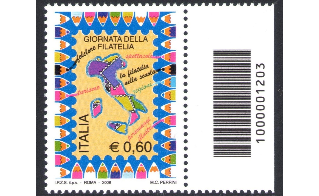 2008 Repubblica ItalIana Giornata della Filatelia con codice a barre n° 1203