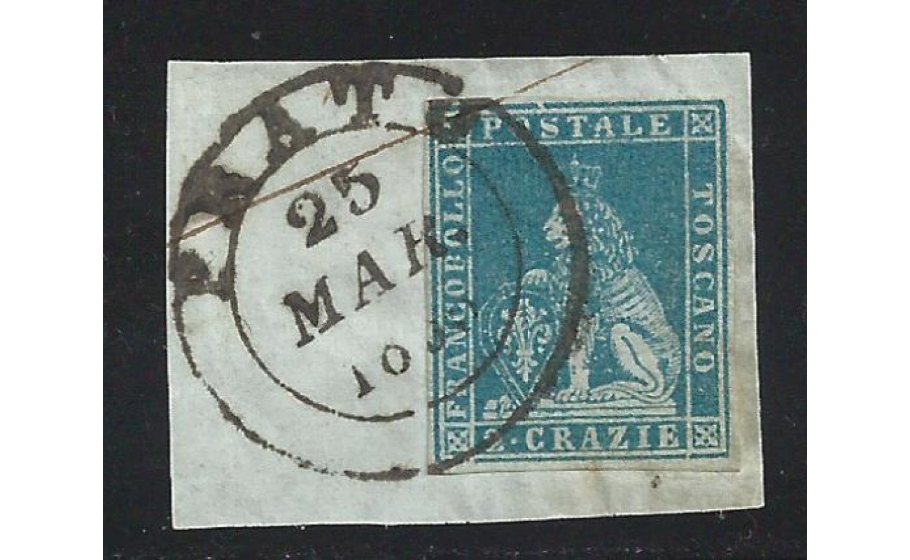 1851 Toscana, n° 5e su frammento annullo PRATO