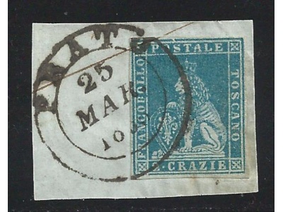 1851 Toscana, n° 5e su frammento annullo PRATO