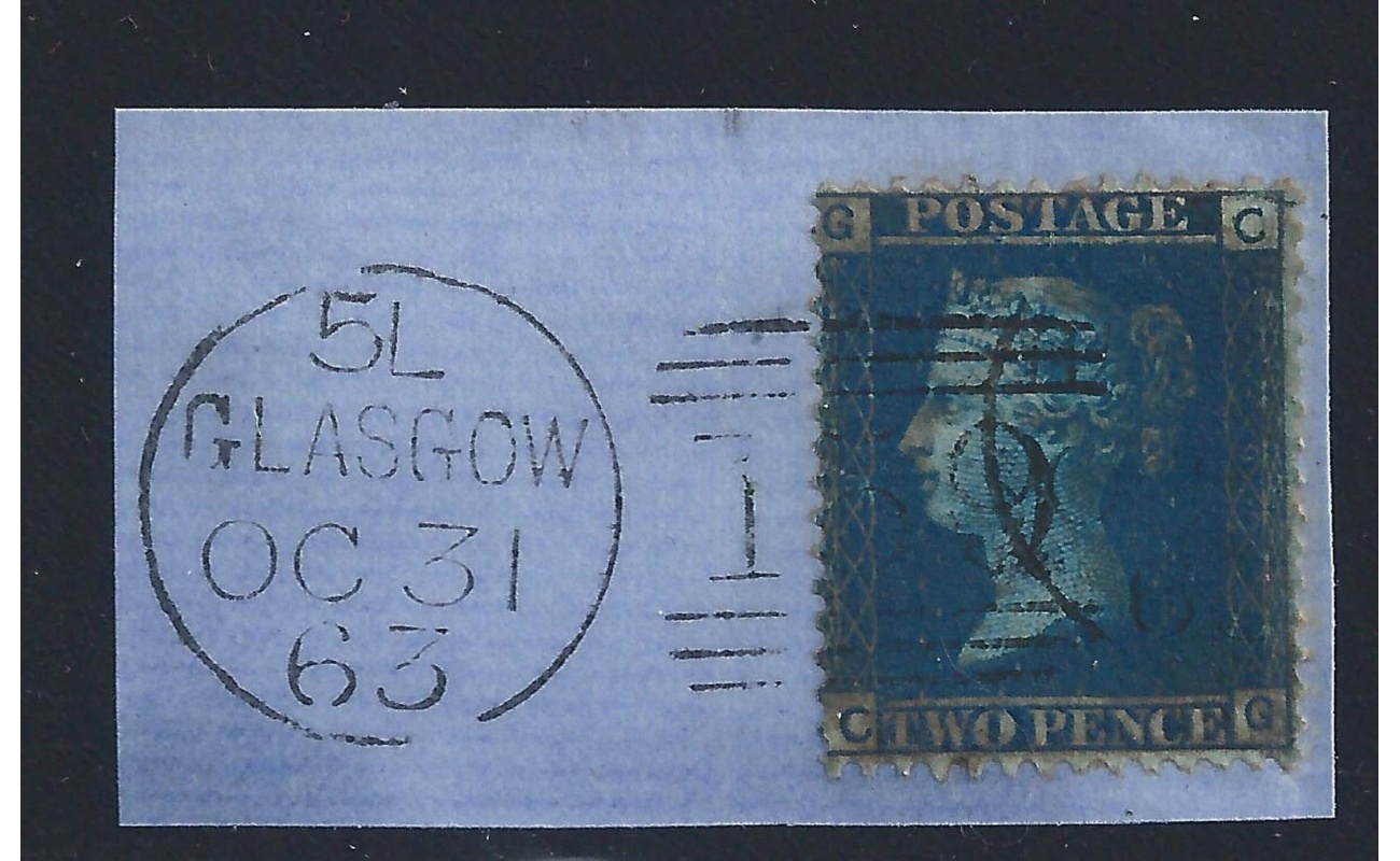 1855 GRAN BRETAGNA , GREAT BRITAIN - n° 11 2p azzurro USATO SU FRAMMENTO