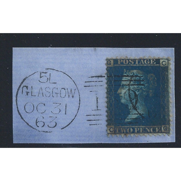 1855 GRAN BRETAGNA , GREAT BRITAIN - n° 11 2p azzurro USATO SU FRAMMENTO