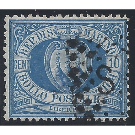1877 SAN MARINO, n° 3 ,10 cent. oltremare - usato