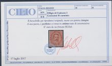 1879 Italia - Regno , n. 38 , Effige Umberto I°, Centesimi 10 Carminio MNH** - Certificato Cilio