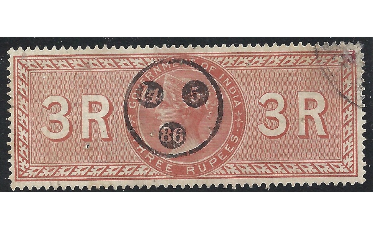 1886 INDIA - 3 RUPIE USATO annullo a cerchi neri 14-5-1886