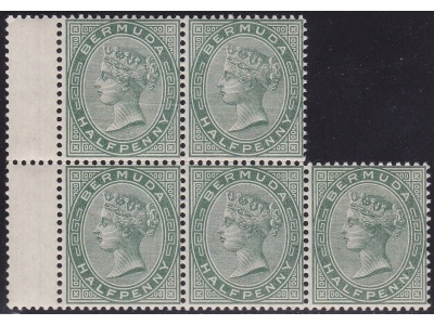 1892 BERMUDA, SG 21a  block of five MLH/MNH