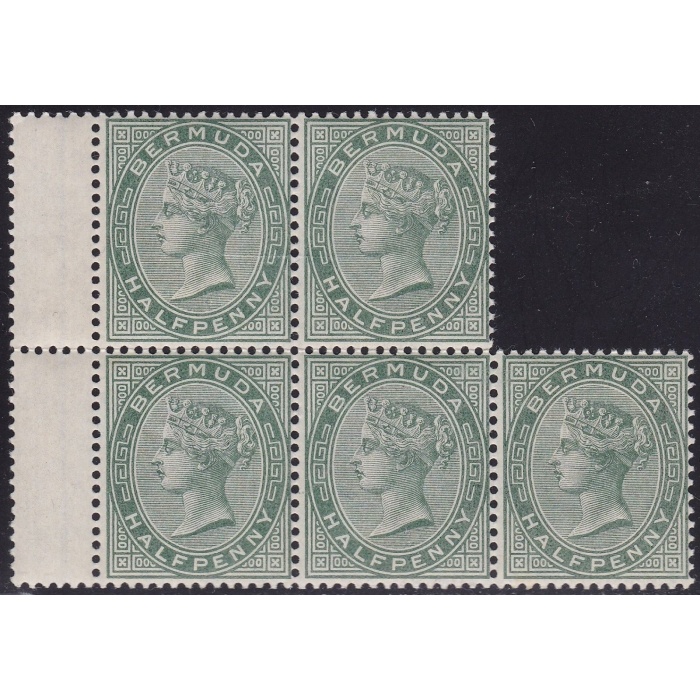 1892 BERMUDA, SG 21a  block of five MLH/MNH