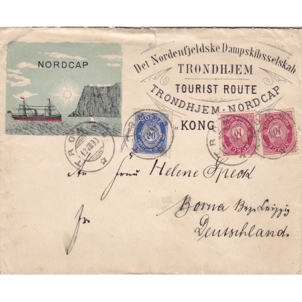 1899 NORvegia, busta privata illustrata della rotta turistica per CAPO NORD - Spedizioni Polari