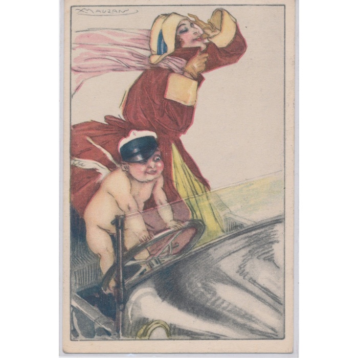 1918 Mauzan - Cartolina raffigurante donna con putto  - Viaggiata