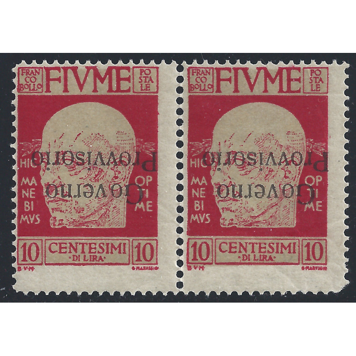 1921 Fiume, n° 176b 10 cent. carminio MLH/*  COPPIA SOVRASTAMPA CAPOVOLTA