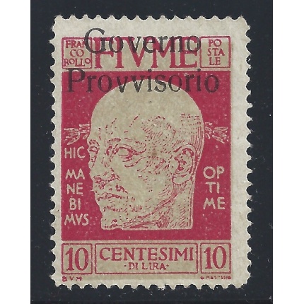 1921 Fiume, n° 176i 10 cent. carmin MLH/*  SOVRASTAMPA SPOSTATA IN ALTO