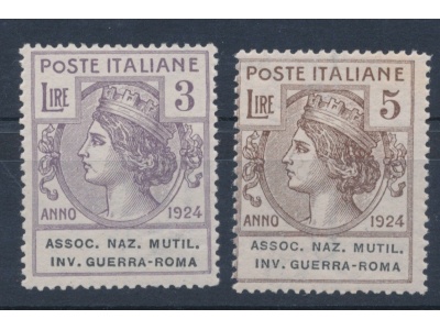 1924 Italia , Enti Parastatali, Serie completa 5/12 , 8 valori , Associazione Nazionale Invalidi Guerra Roma, MNH** Certificato - Expertise  Cilio
