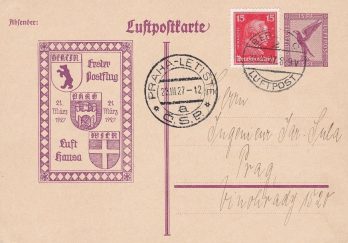 1927 GERMANIA ,  ERSTFLUG BERLIN-PRAHA SONDERCARTE