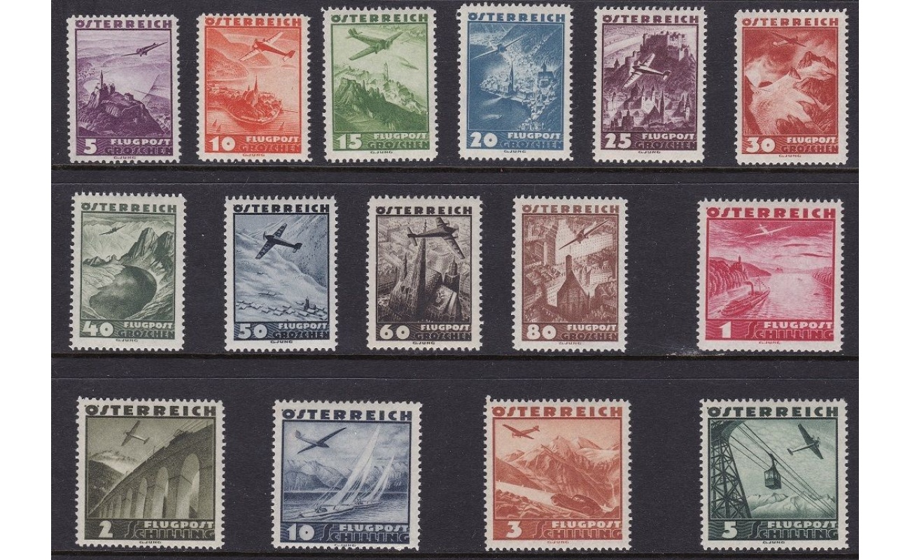 1935  AUSTRIA - Posta Aerea n. 32/46 , serie di 15 valori , MNH**