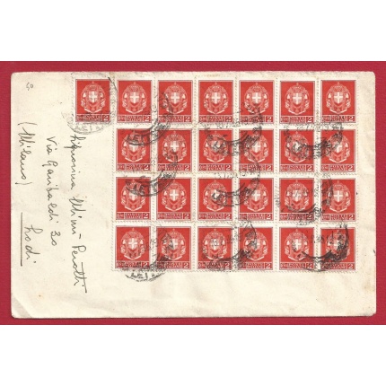 1935 Italia - Regno, lettera affrancata con 25 esemplari del n° 242A 2 cent. arancio