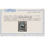 1935-38 SOMALIA,  Pittorica ,  Lire 2,55 ardesia,  Usato , dentellato 14 , Certificato Carraro