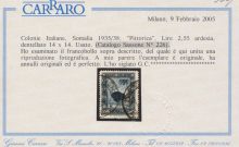 1935-38 SOMALIA,  Pittorica ,  Lire 2,55 ardesia,  Usato , dentellato 14 , Certificato Carraro