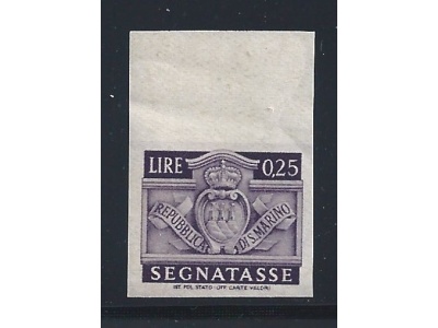 1945 SAN MARINO, Segnatasse n° 69a 25c. violetto grigio MNH** Francobollo nuovo Non Dentellato