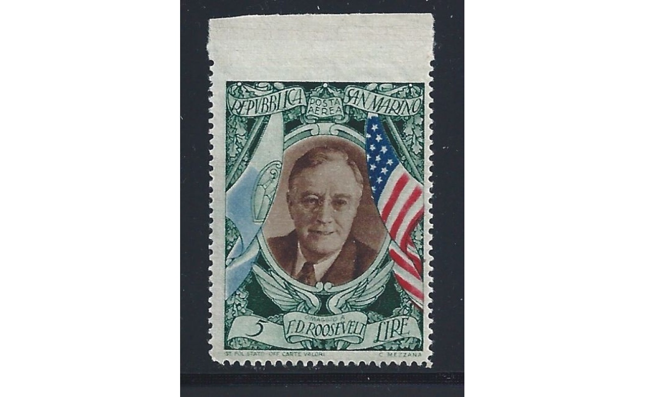 1947 SAN MARINO, PA n° 63d Presidente Roosevelt MLH/*