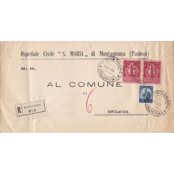 1949 REPUBBLICA, n° 611 Volta coppia 20 Lire su Manoscritto VIAGGIATO