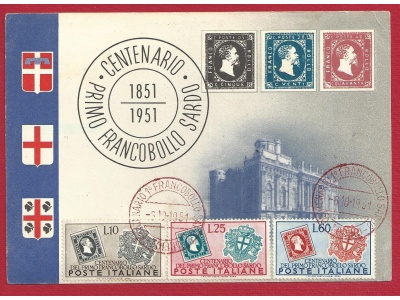 1951 Italia - REPUBBLICA - n. 672/674 - 100 francobolli di Sardegna su cartolina