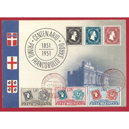 1951 Italia - REPUBBLICA - n. 672/674 - 100 francobolli di Sardegna su cartolina