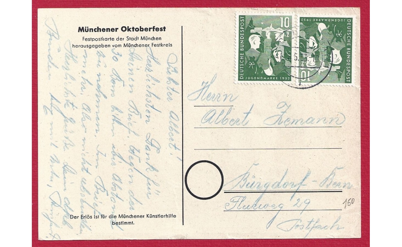 1953 GERMANIA - n° 39 in coppia su cartolina dell'Oktoberfest