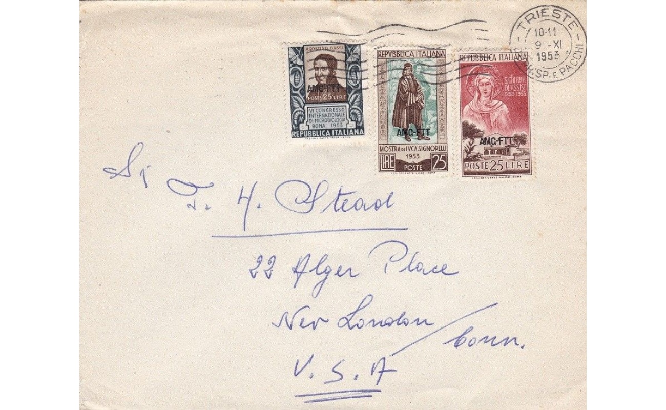 1953 TRIESTE A - Affrancatura multipla su Lettera per l'estero