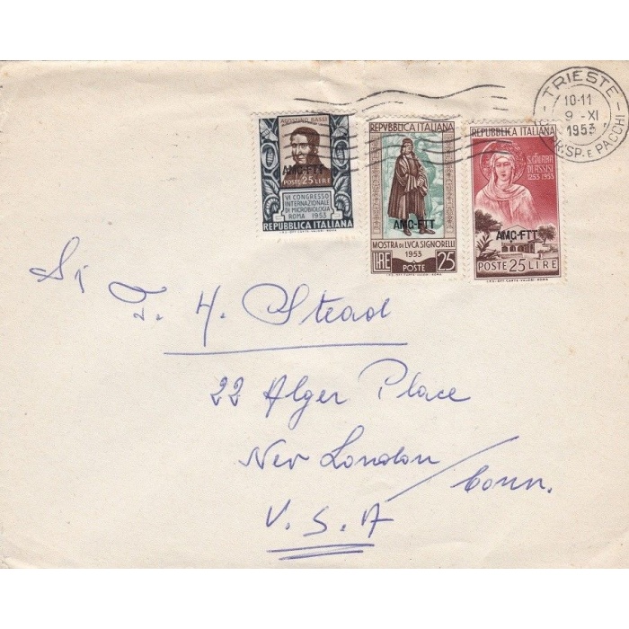 1953 TRIESTE A - Affrancatura multipla su Lettera per l'estero