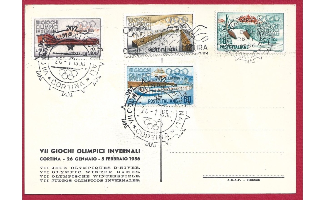 1956 VII Giochi Olimpici Invernali - Cortina d'Ampezzo - Primo Giorno di Emissione